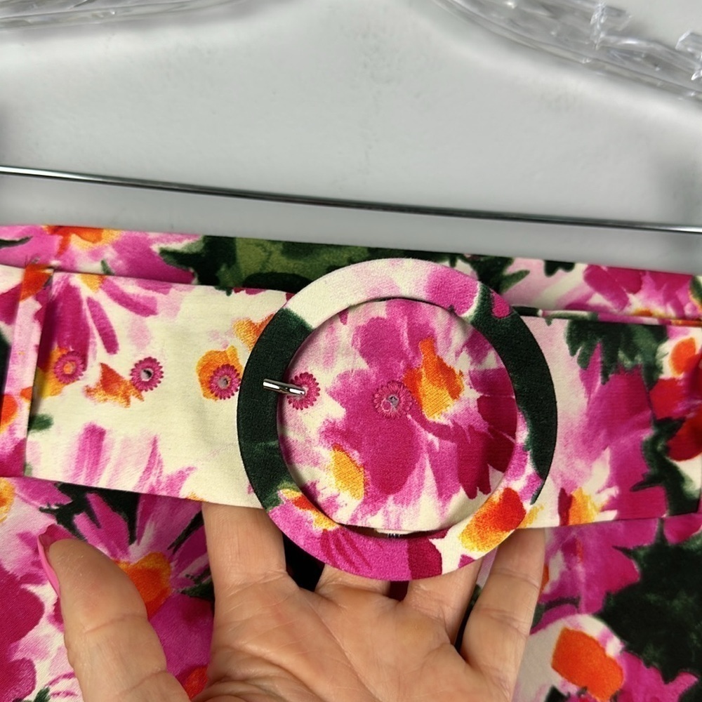 Zara Bloggers Fav Tiered Pleated Vibrant Floral Maxi Skirt Size XS Belted Spring - Picture 6 of 16